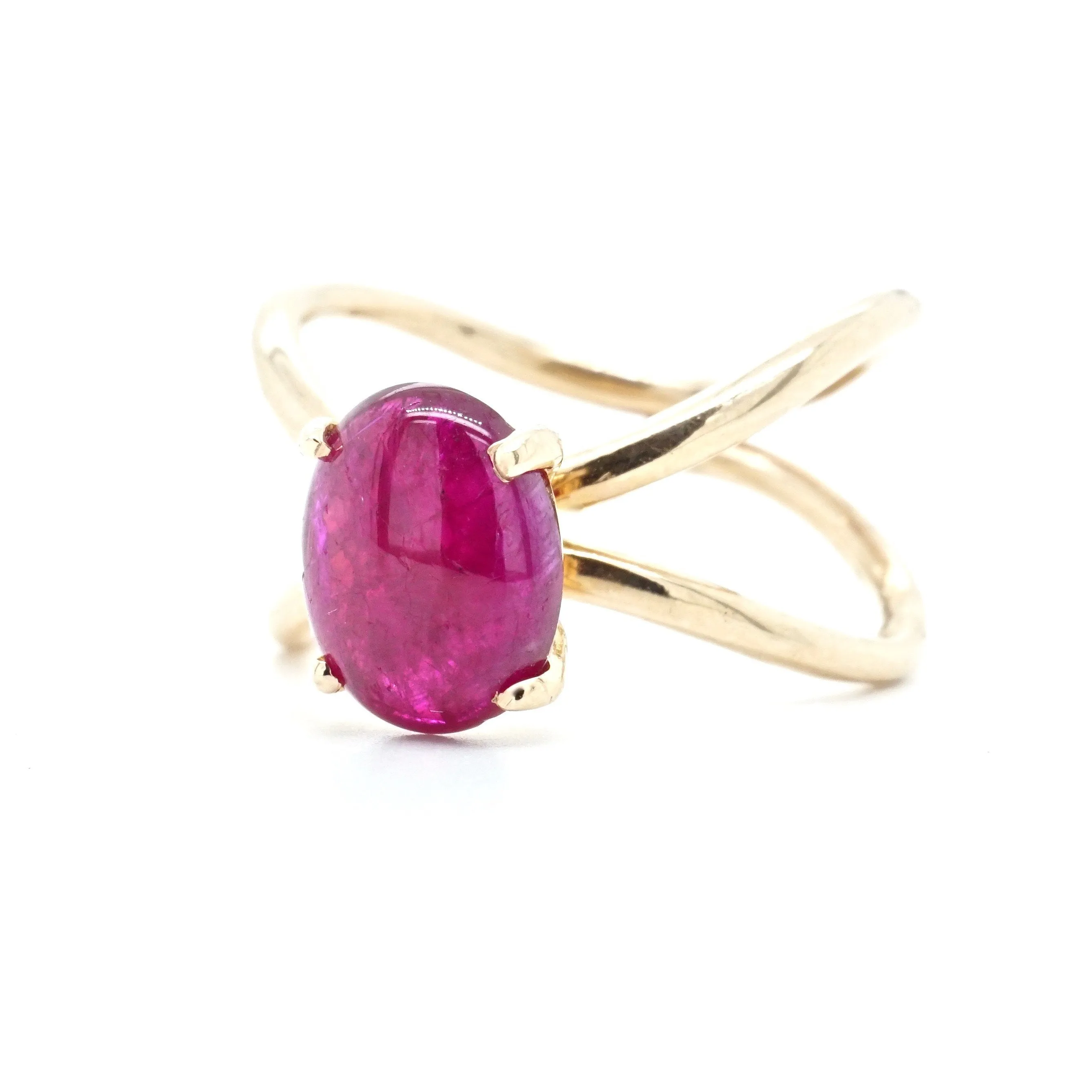 Oval Cabochon Ruby Ring - Unique Gold Ring with July Birthstone - Perfect Gift