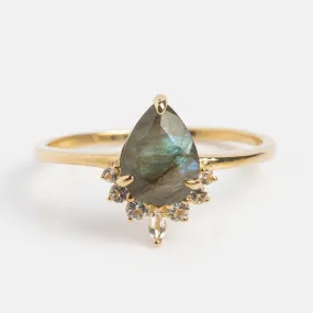 Solid Gold Labradorite Dew Drop Ring