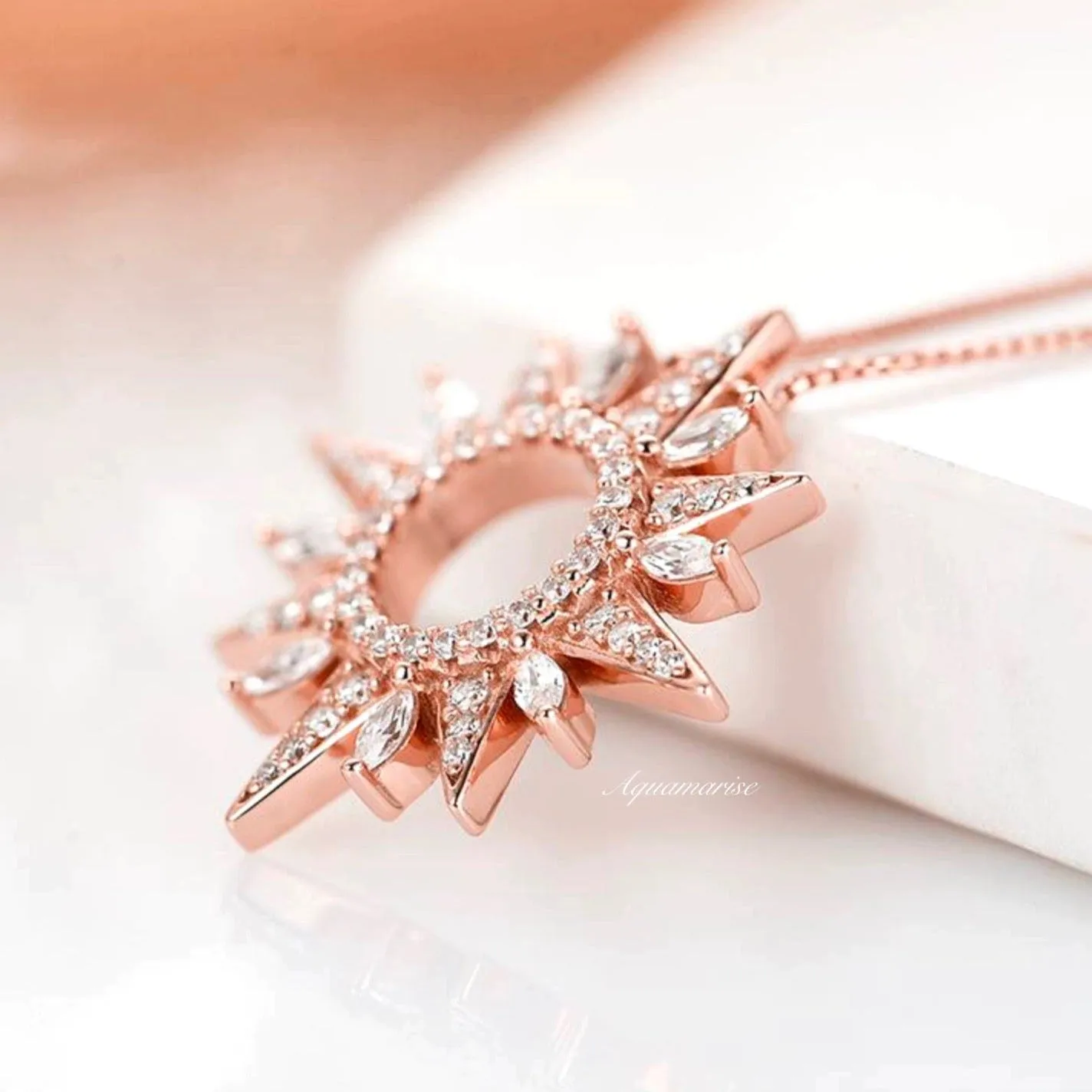 Starburst Diamond Necklace- 14K Rose Gold Vermeil