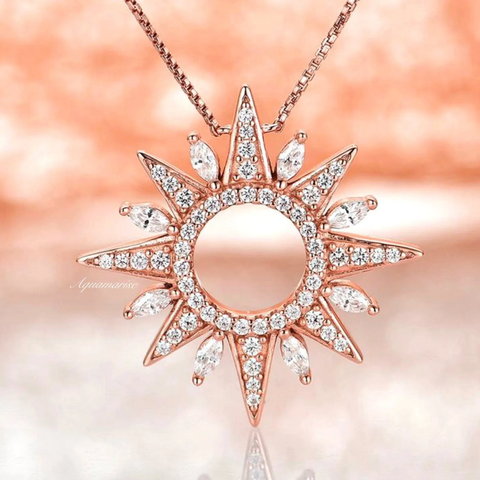 Starburst Diamond Necklace- 14K Rose Gold Vermeil