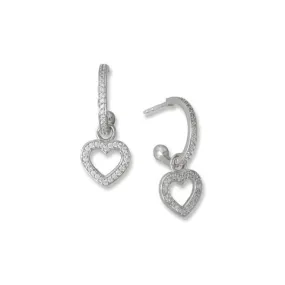 Sterling Silver CZ Heart Charm Hoop Earrings