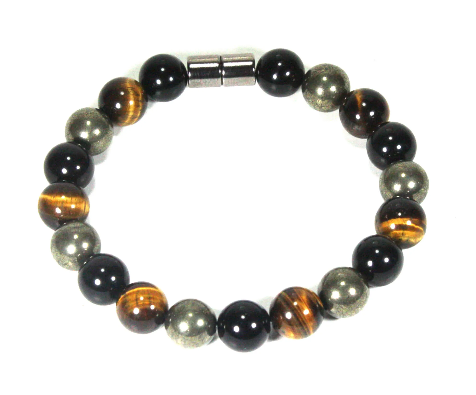 Triple Protection Bracelet - Black Tourmaline Crystal - Tiger Eye Crystal - Pyrite Crystal